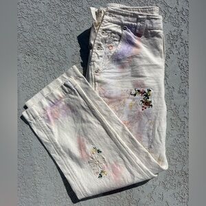 Free People Floral Embroidered Cream Jeans